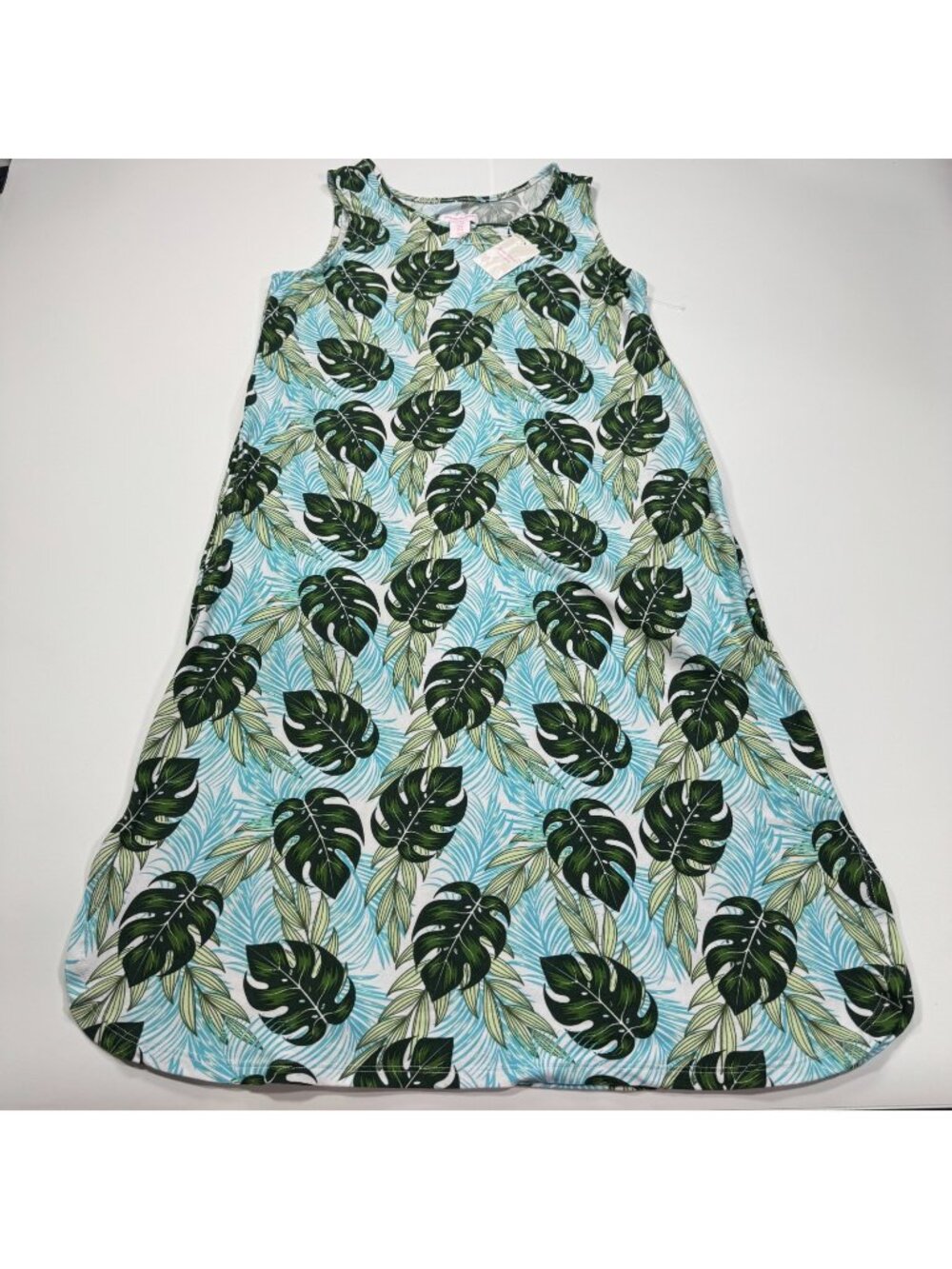 Tommy Bahama Dress Womens M Blue Tropical Leaf Print Polyester Sleepwear Stretch